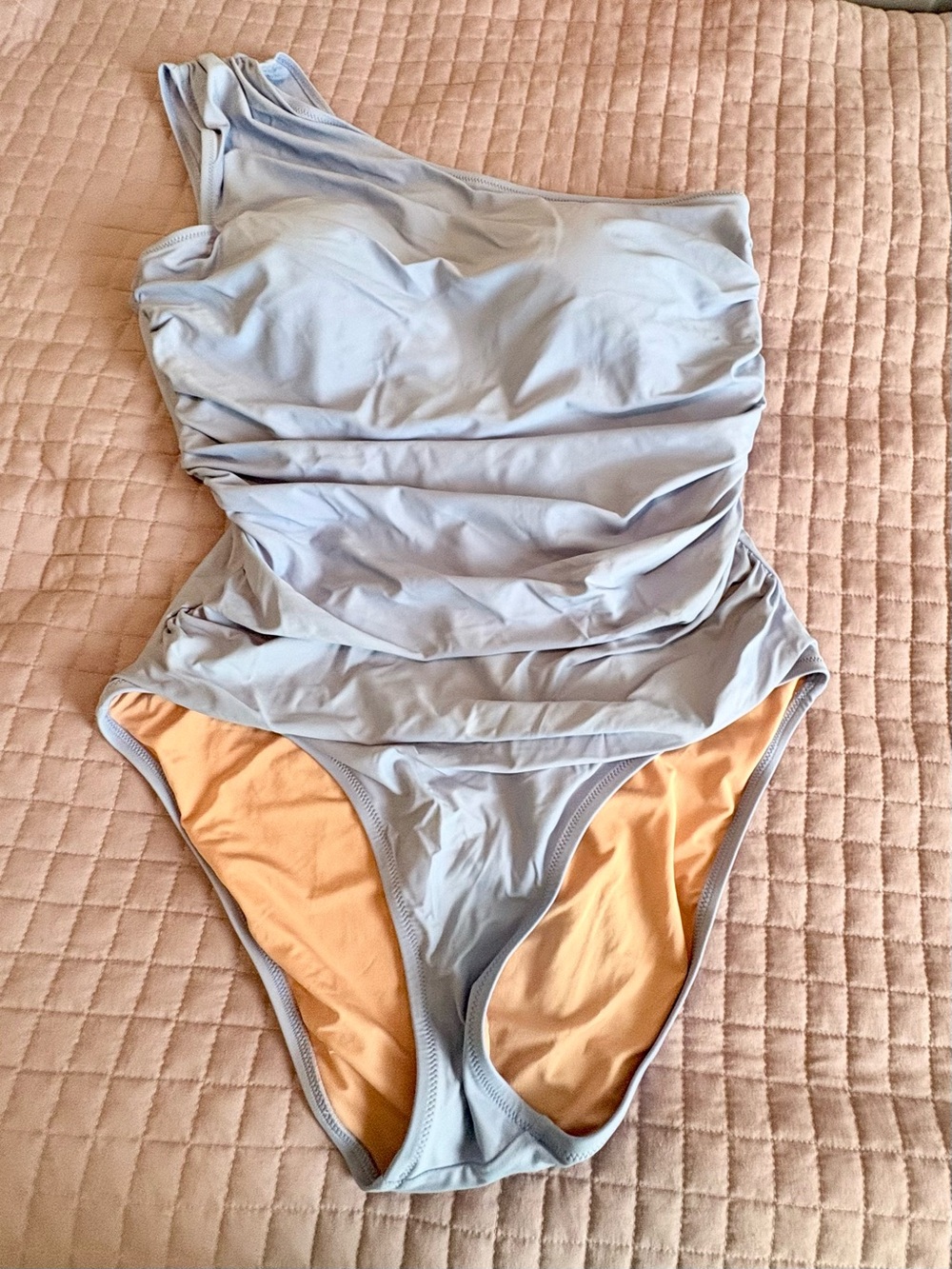 J. Crew Light Blue One-Shoulder Ruched One-Piece Swimsuit
